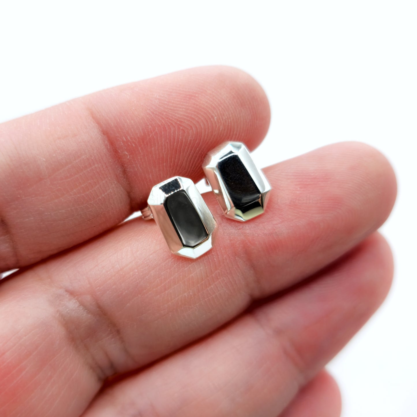 Geometric Facet Studs in Sterling Silver