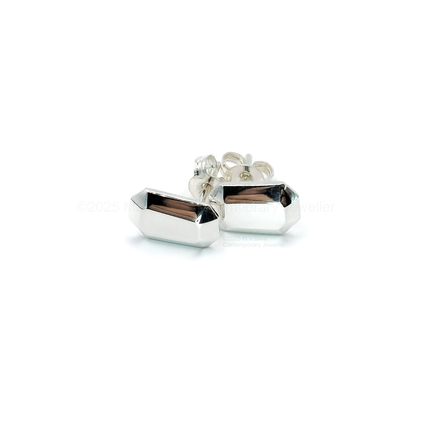Geometric Facet Studs in Sterling Silver