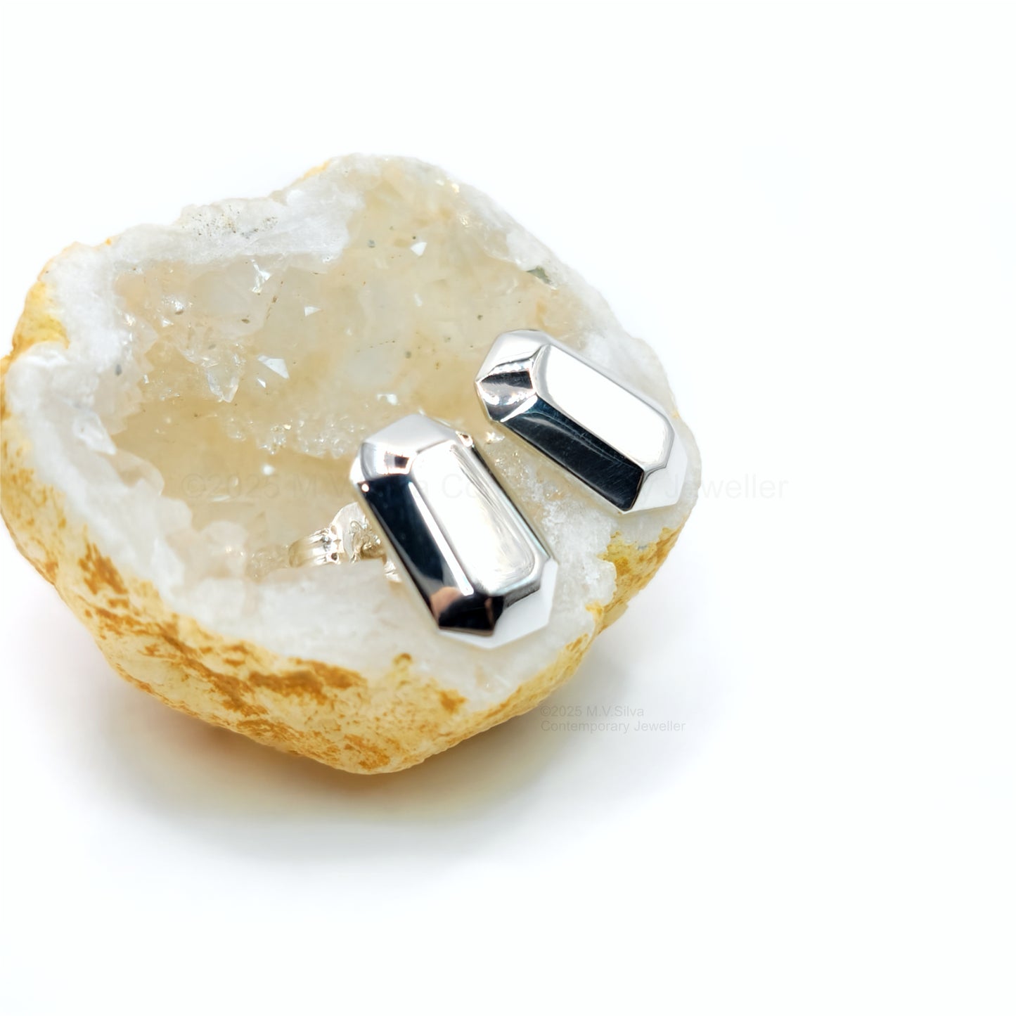 Geometric Facet Studs in Sterling Silver