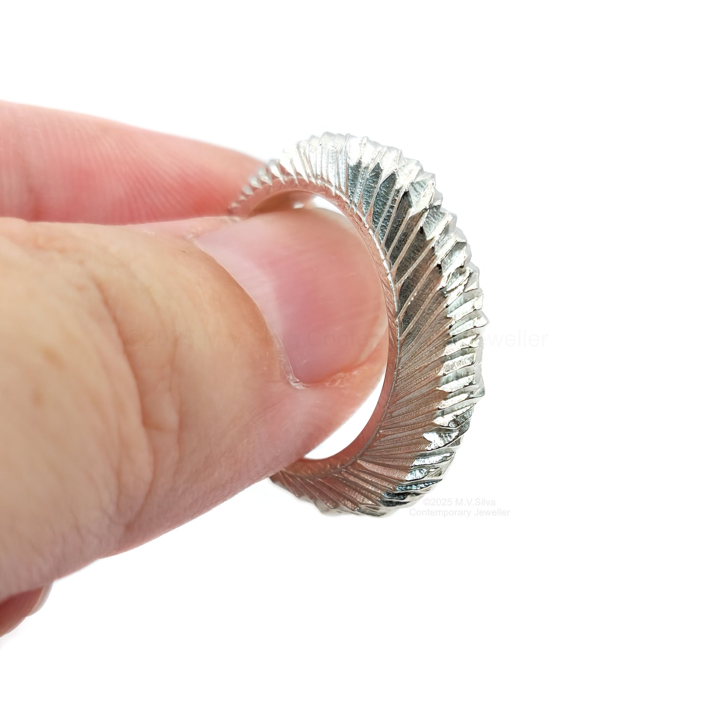 "Acicular Array" Textured Sterling Silver Statement Ring held