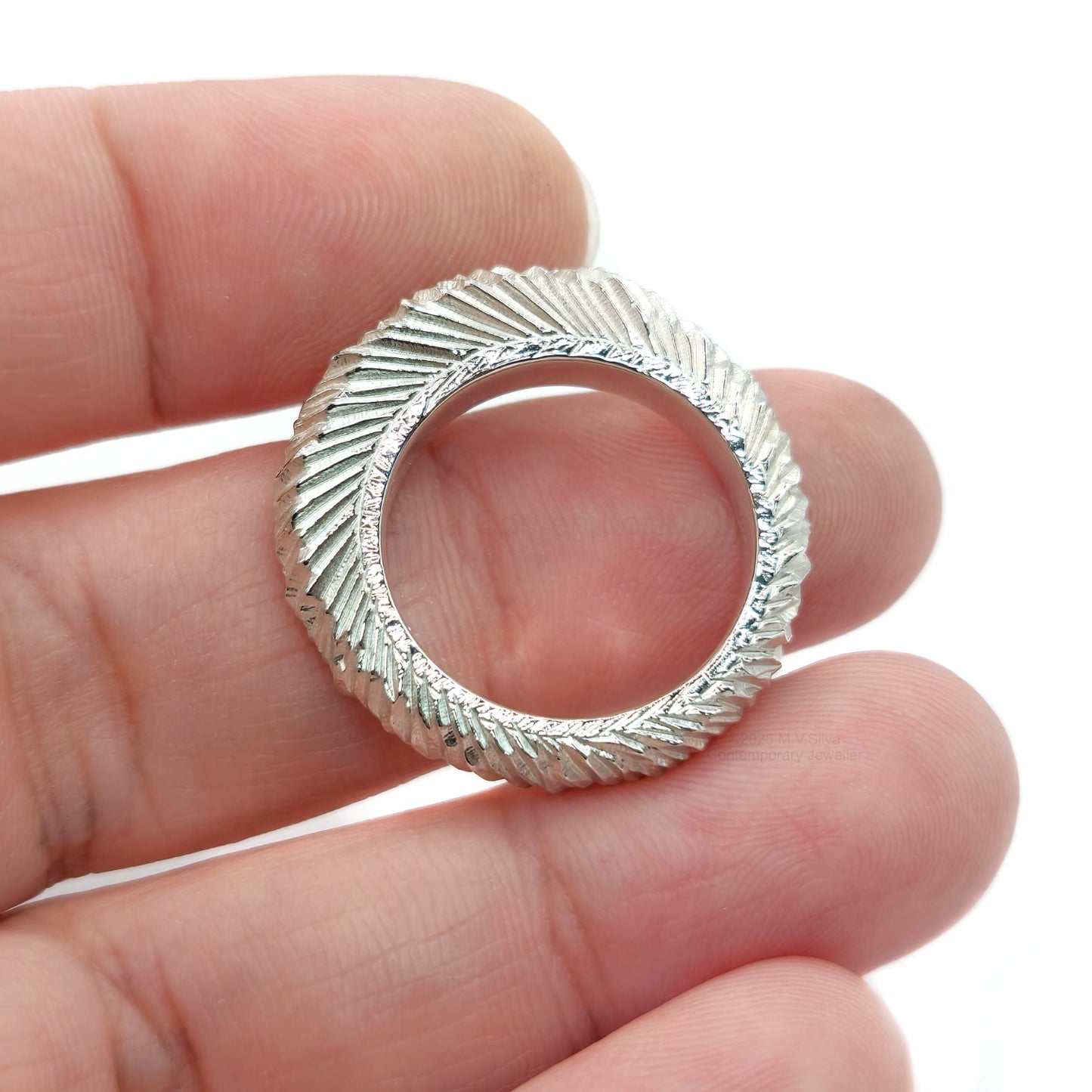 "Acicular Array" Textured Sterling Silver Statement Ring in hand