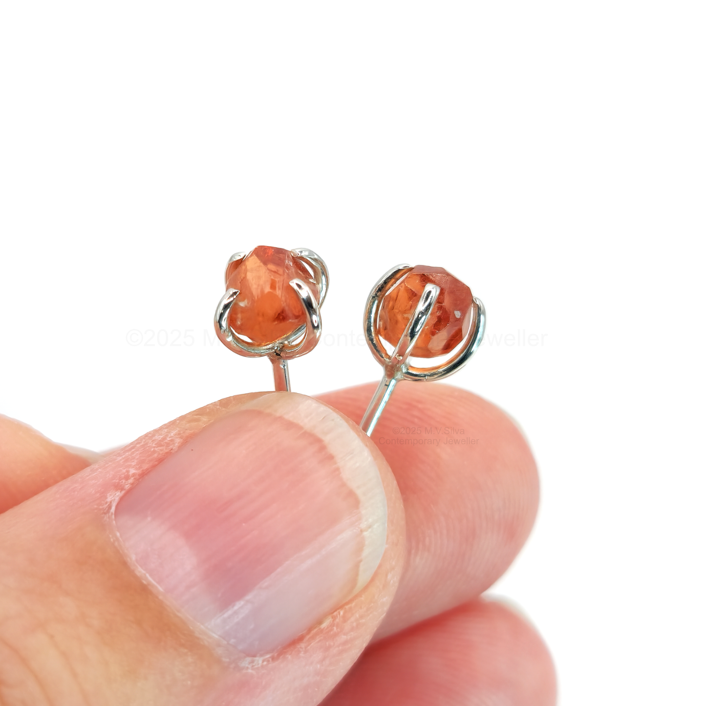 raw spessartine garnet silver studs