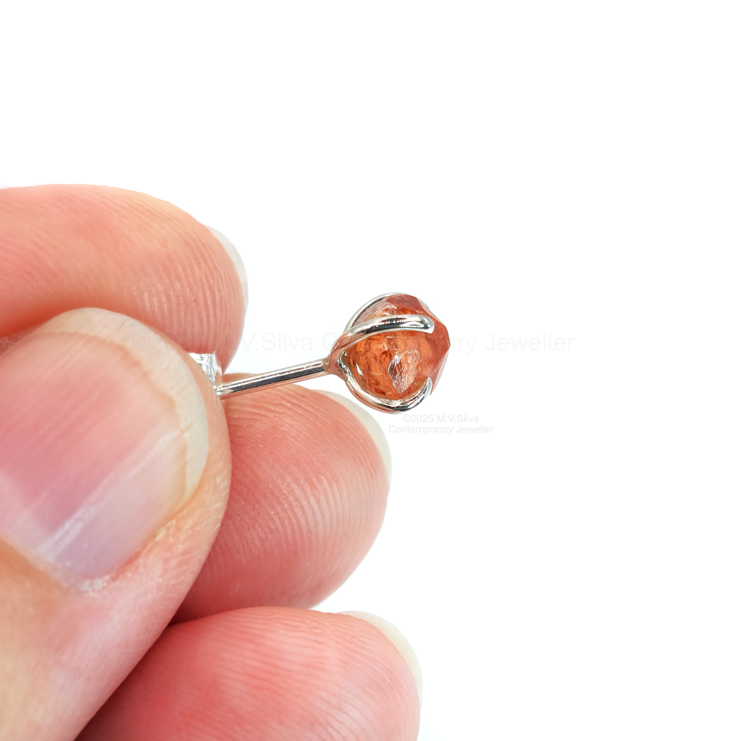 raw spessartine garnet silver stud