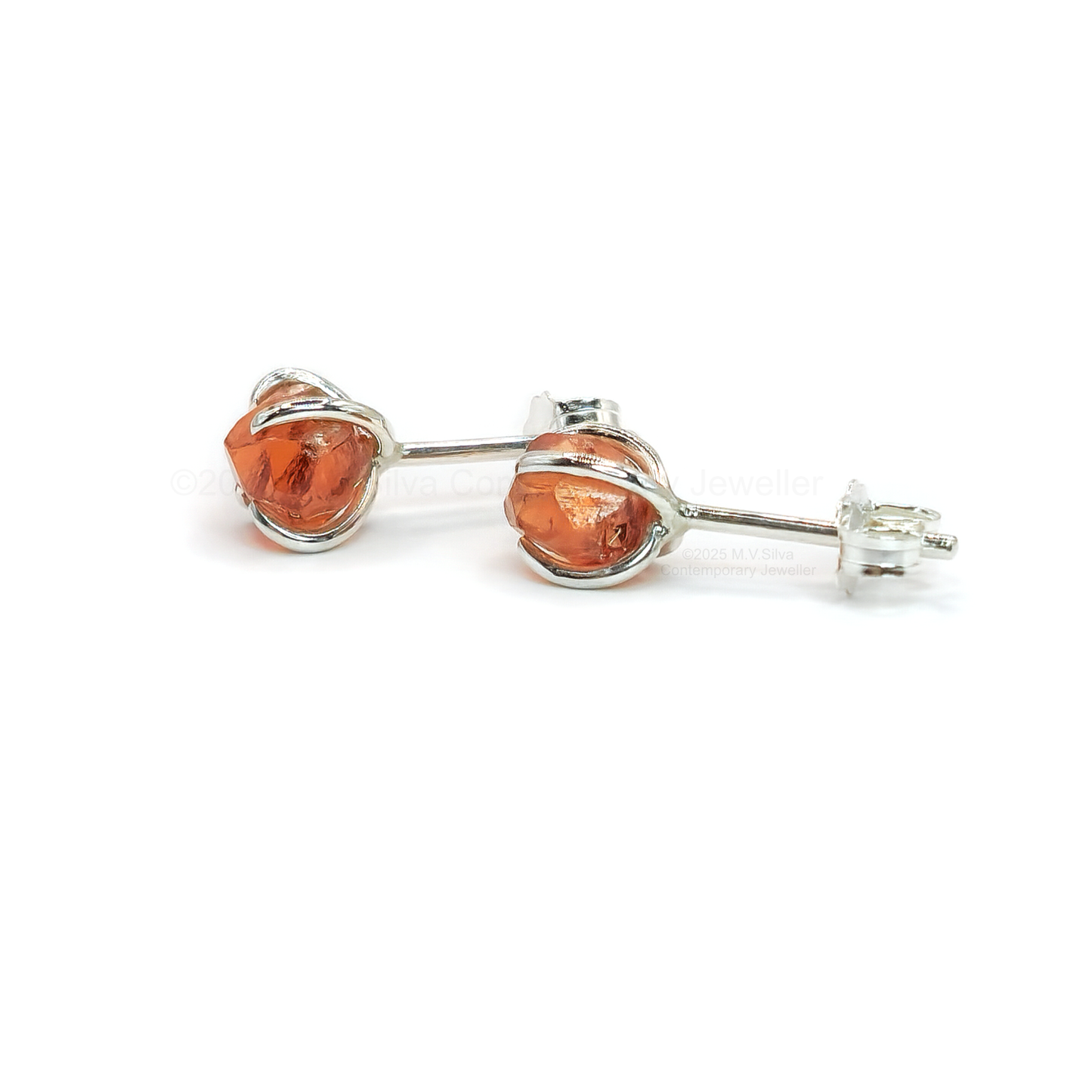 Tiny Spessartine Garnet Studs, Raw Crystal and Sterling Silver Earrings
