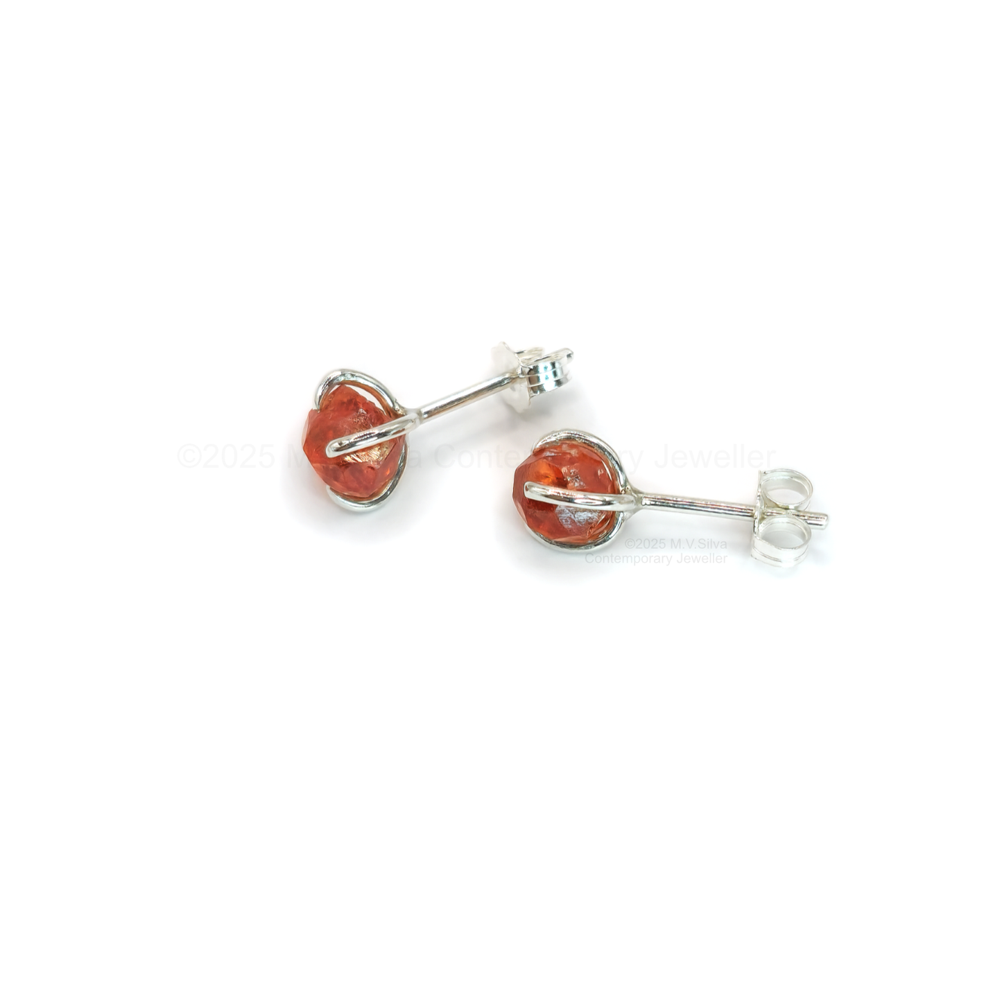 Tiny Spessartine Garnet Studs, Raw Crystal and Sterling Silver Earrings