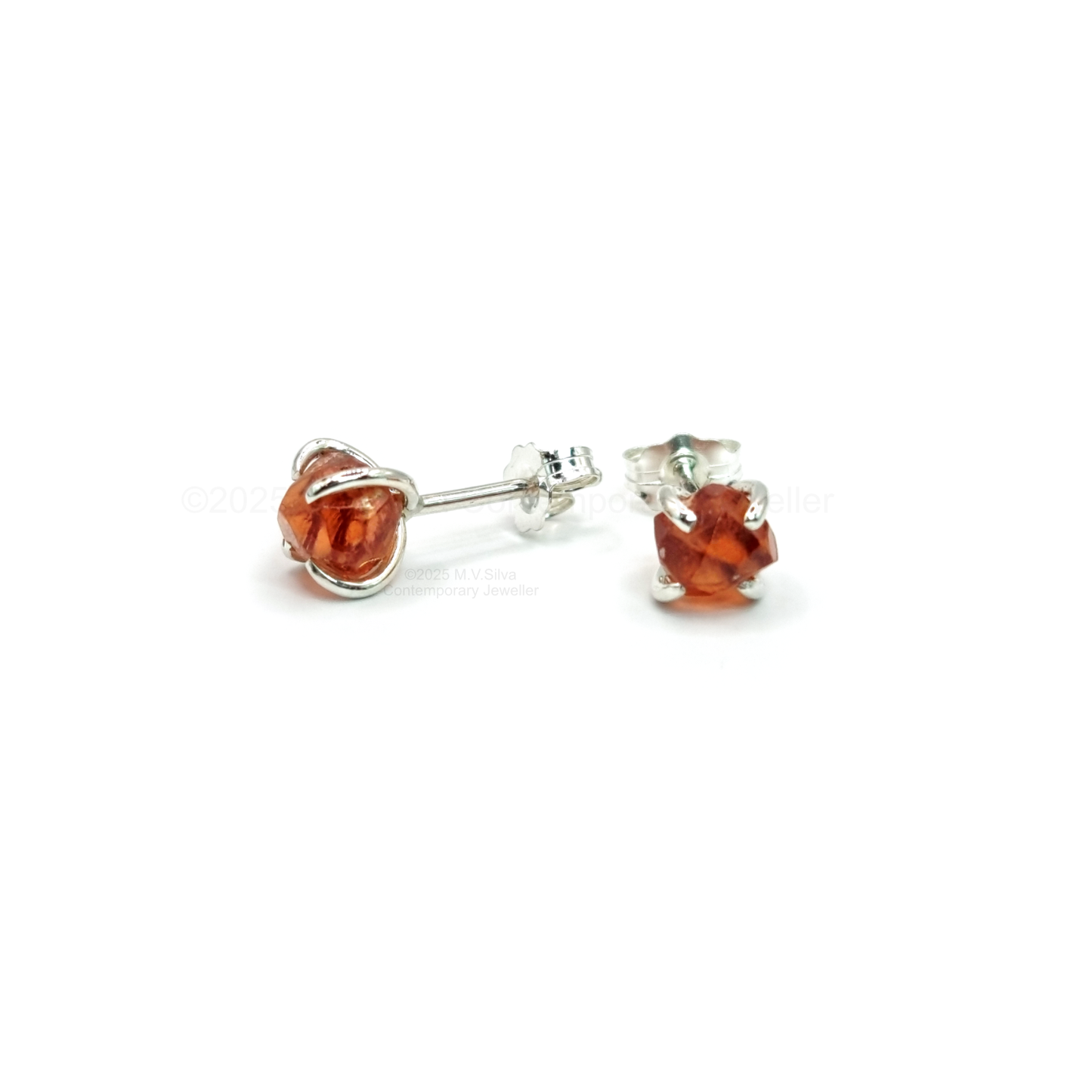 Tiny Spessartine Garnet Studs, Raw Crystal and Sterling Silver Earrings