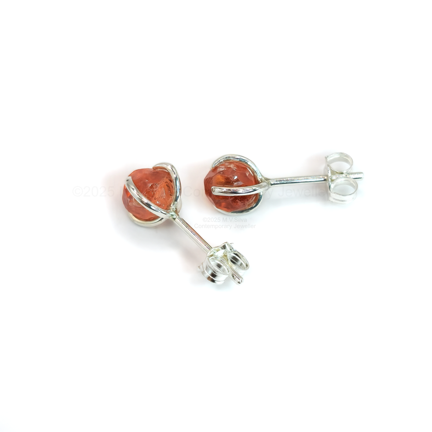 raw spessartine garnet silver studs