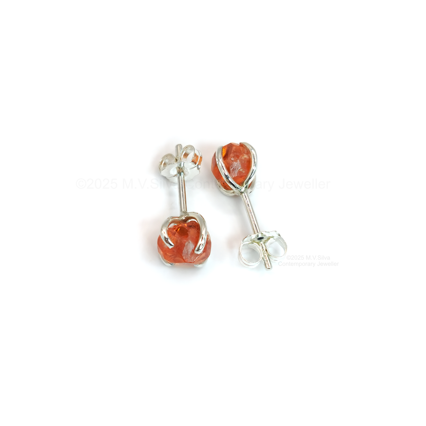 raw spessartine garnet silver studs