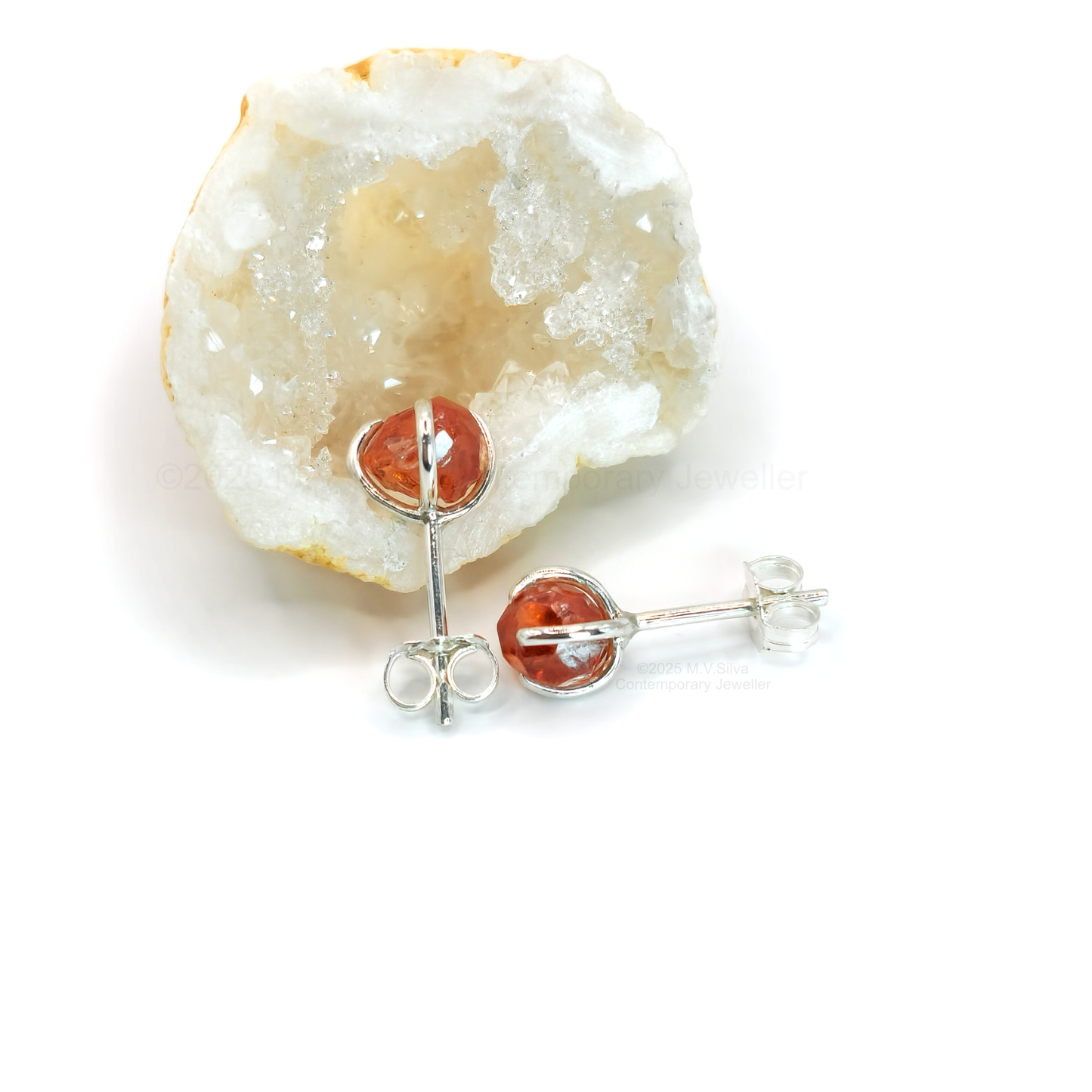 raw spessartine garnet silver studs