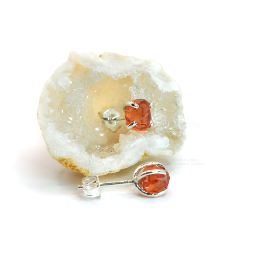 raw spessartine garnet silver studs