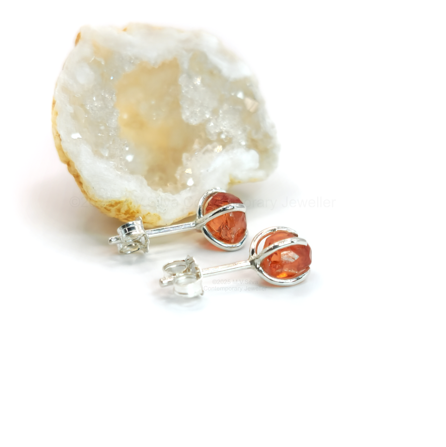 raw spessartine garnet silver studs