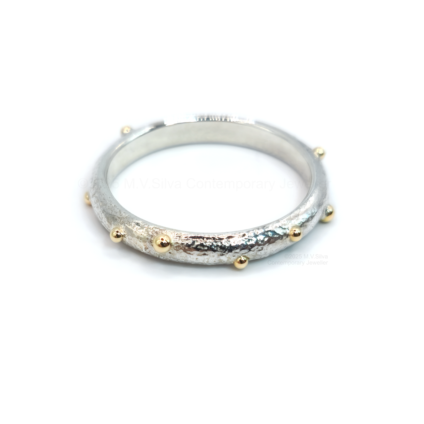 "Satellites" reticulated wedding ring with gold accents