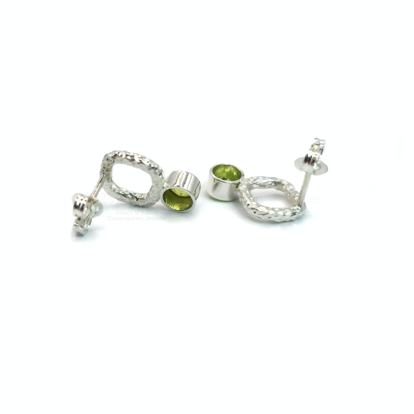 asymmetrical peridot earrings, backs