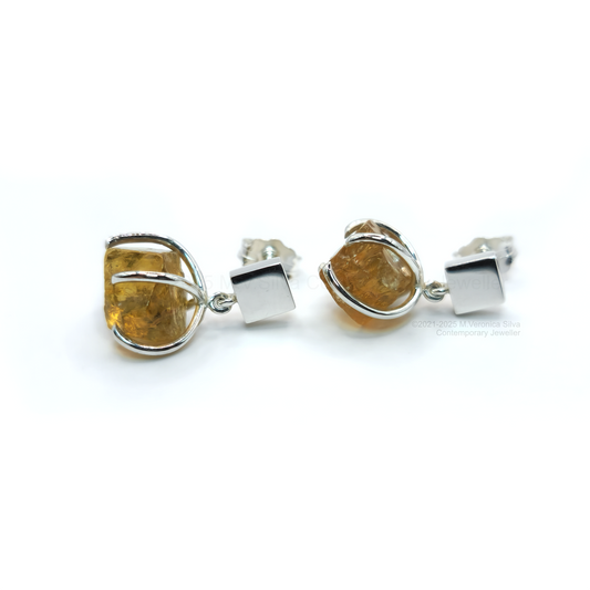 "Sunset" Earrings - Raw Golden Apatite Crystal Drop Studs