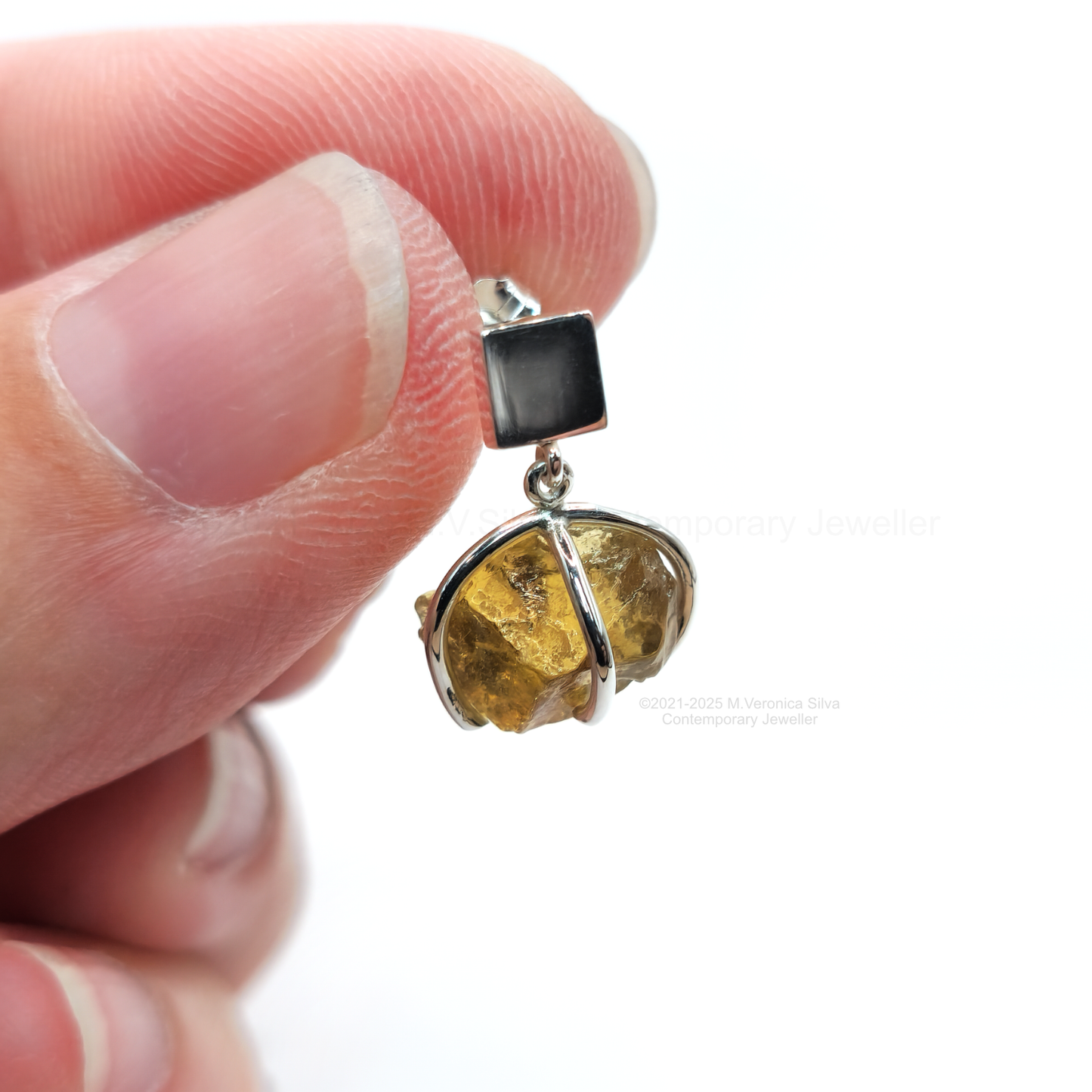 "Sunset" Earrings - Raw Golden Apatite Crystal Drop Studs