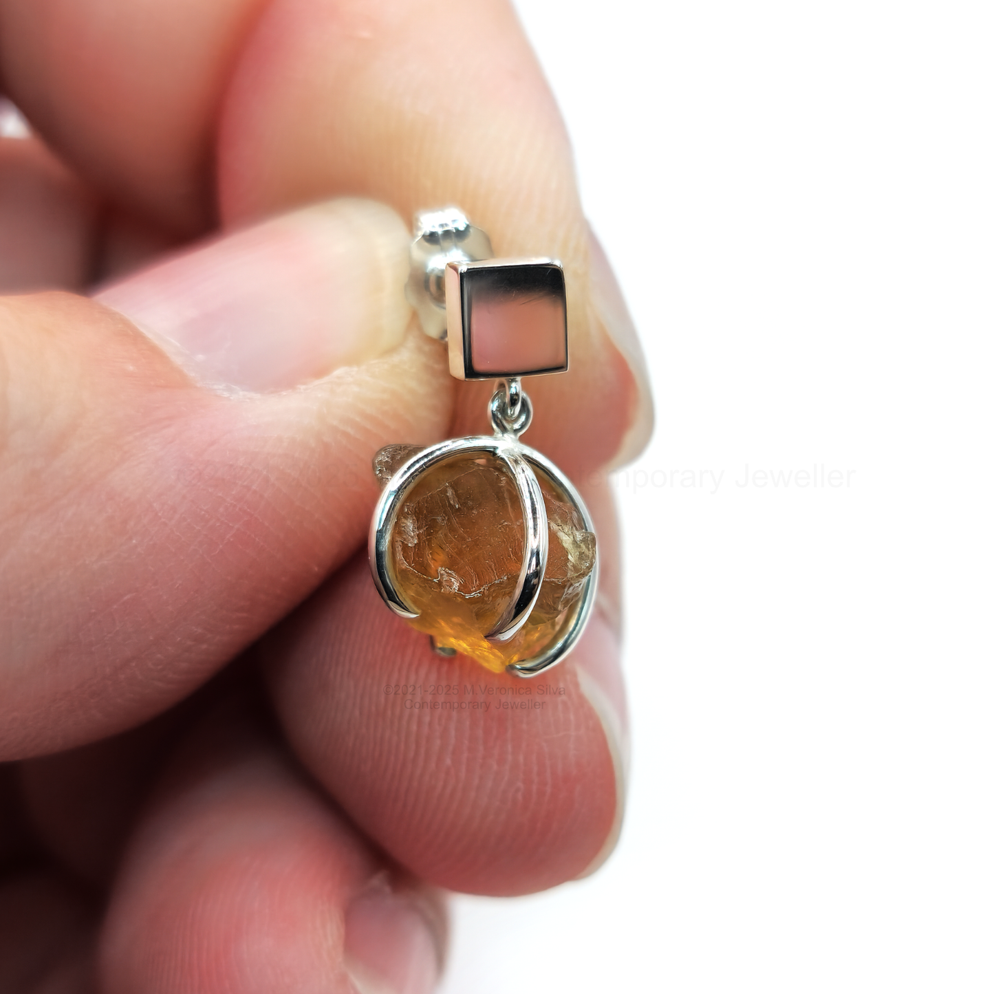 "Sunset" Earrings - Raw Golden Apatite Crystal Drop Studs