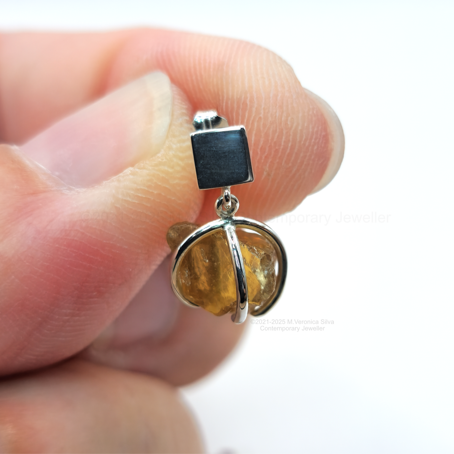 "Sunset" Earrings - Raw Golden Apatite Crystal Drop Studs
