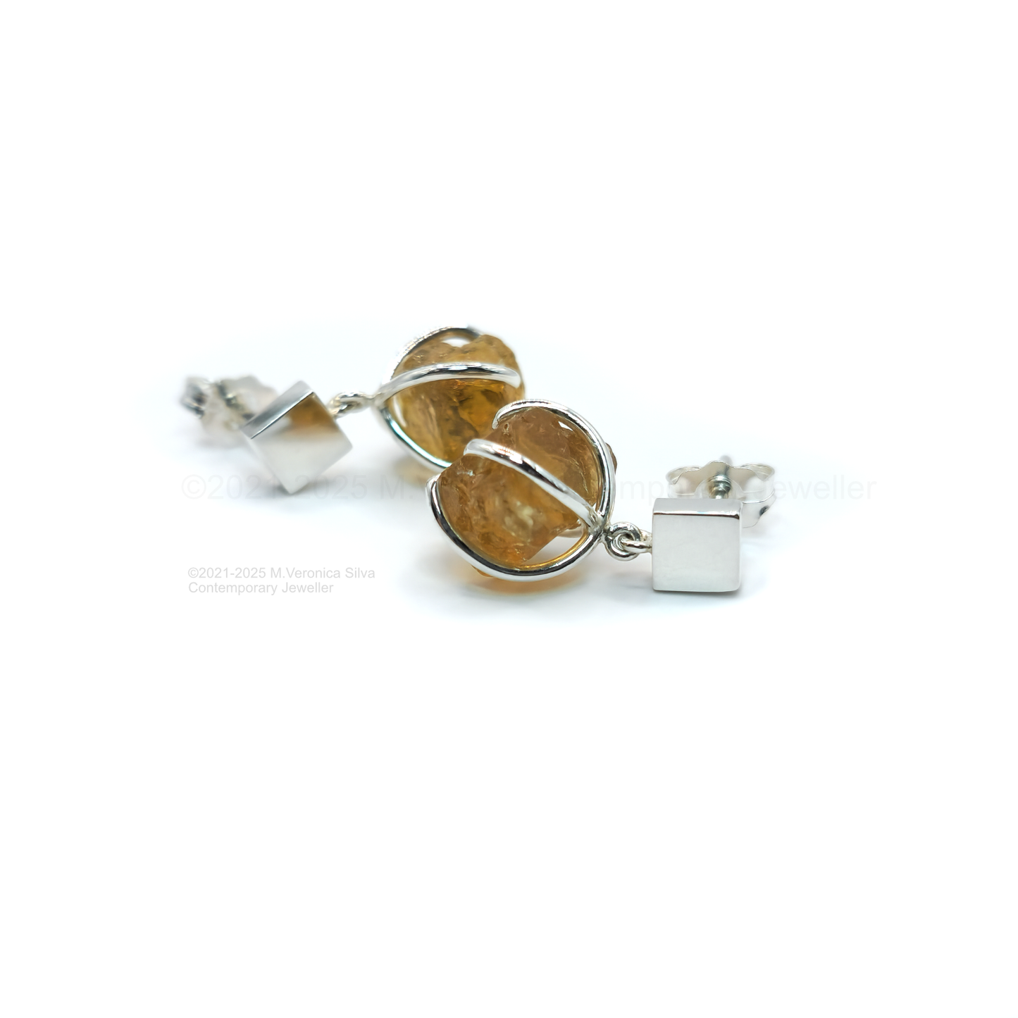 "Sunset" Earrings - Raw Golden Apatite Crystal Drop Studs
