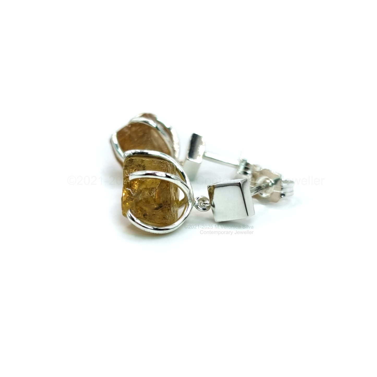 "Sunset" Earrings - Raw Golden Apatite Crystal Drop Studs