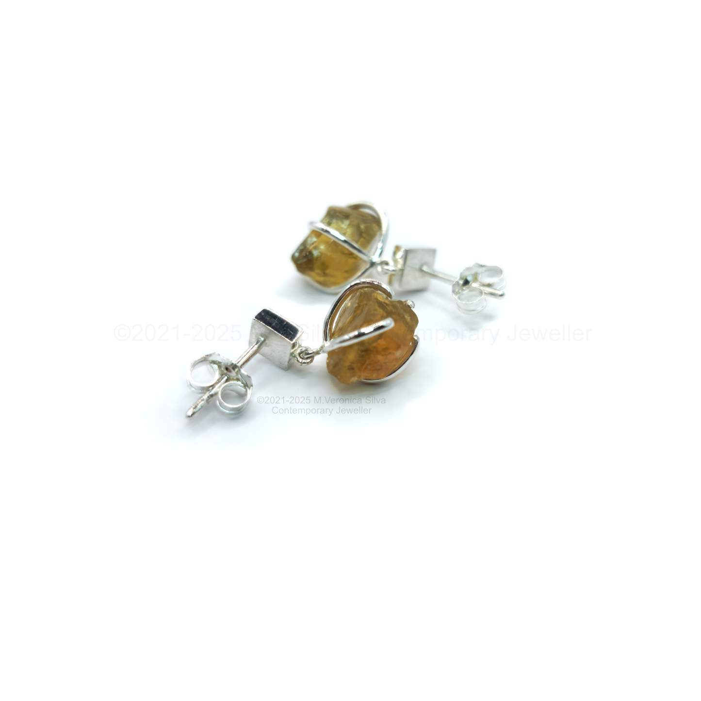 "Sunset" Earrings - Raw Golden Apatite Crystal Drop Studs