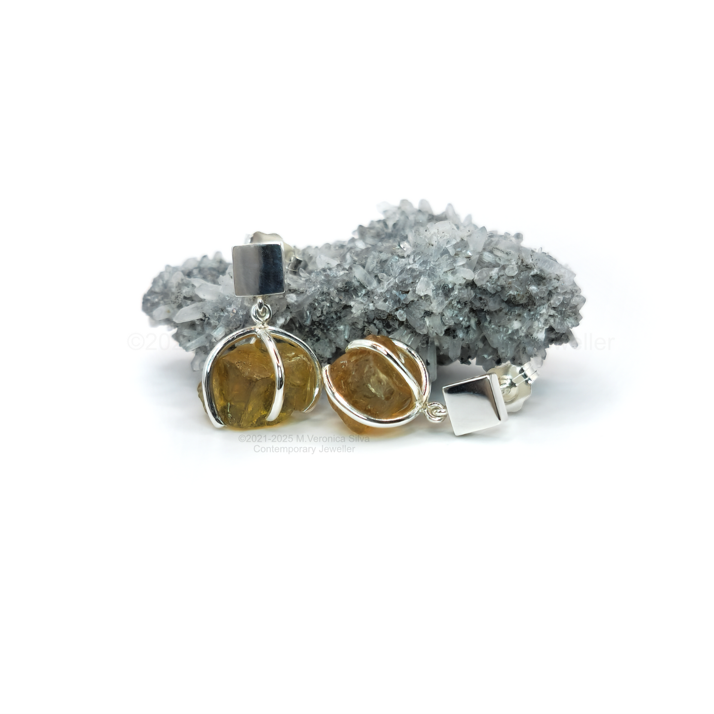 "Sunset" Earrings - Raw Golden Apatite Crystal Drop Studs