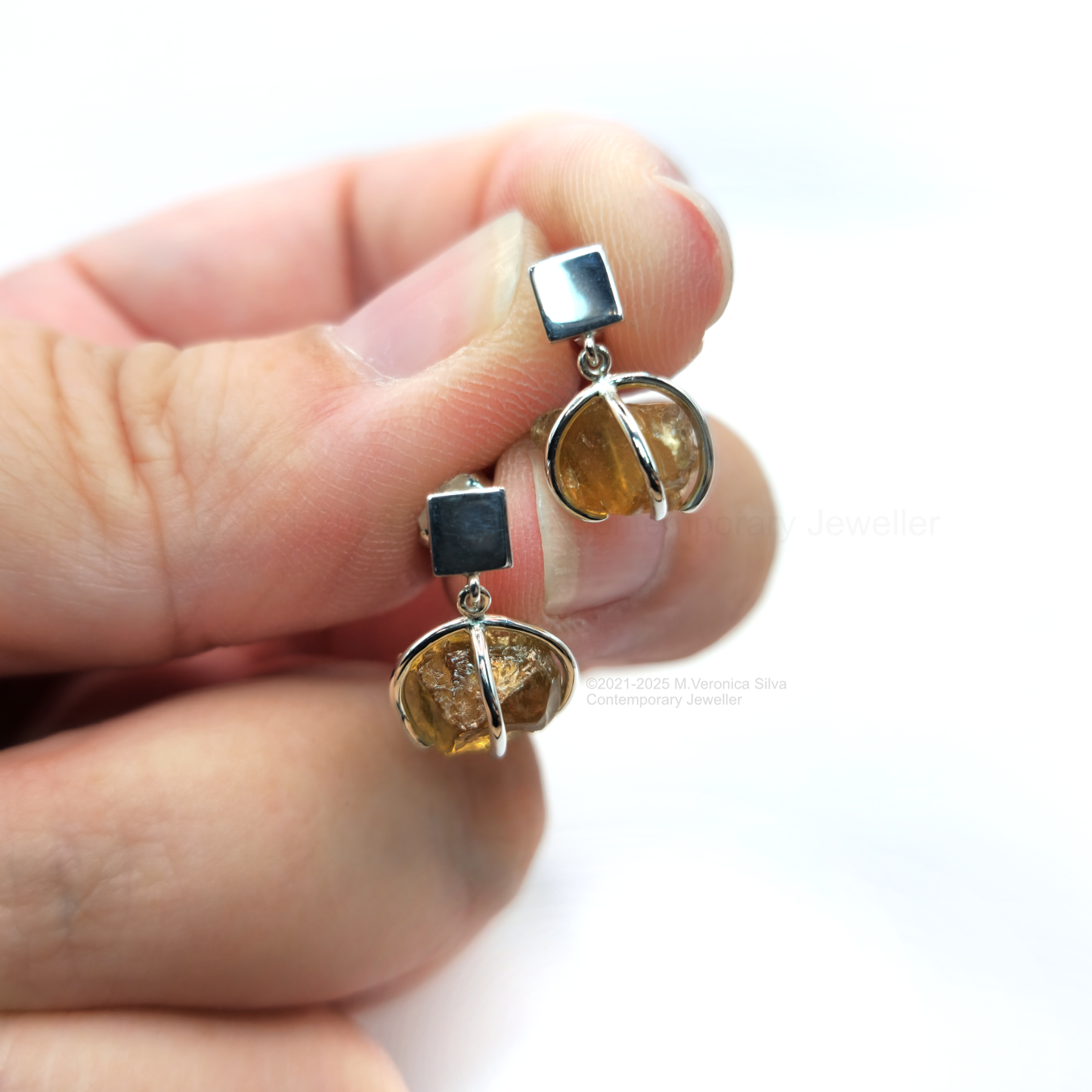 "Sunset" Earrings - Raw Golden Apatite Crystal Drop Studs
