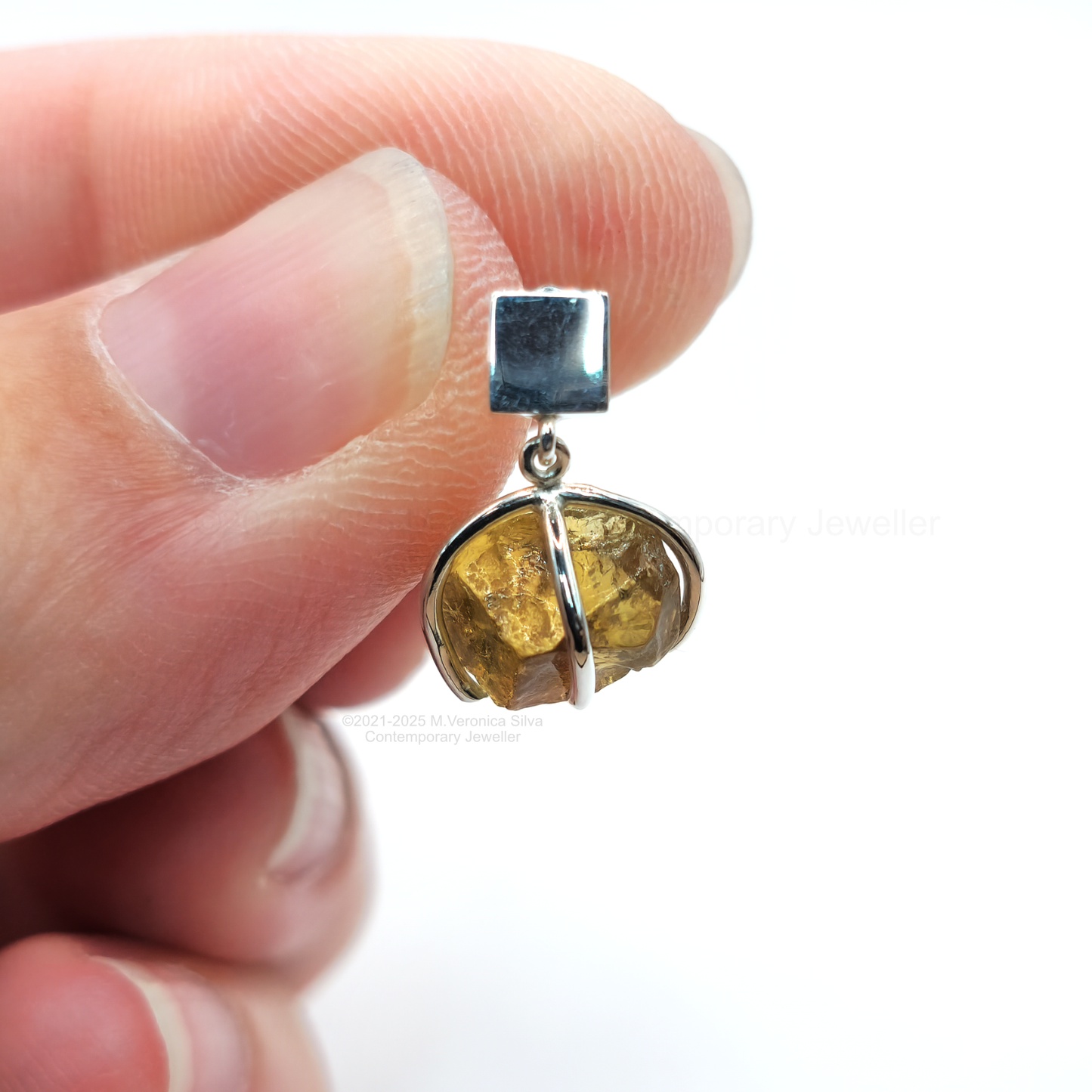 "Sunset" Earrings - Raw Golden Apatite Crystal Drop Studs