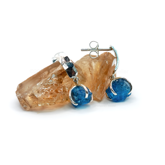 neon blue apatite and sterling silver dangle earrings