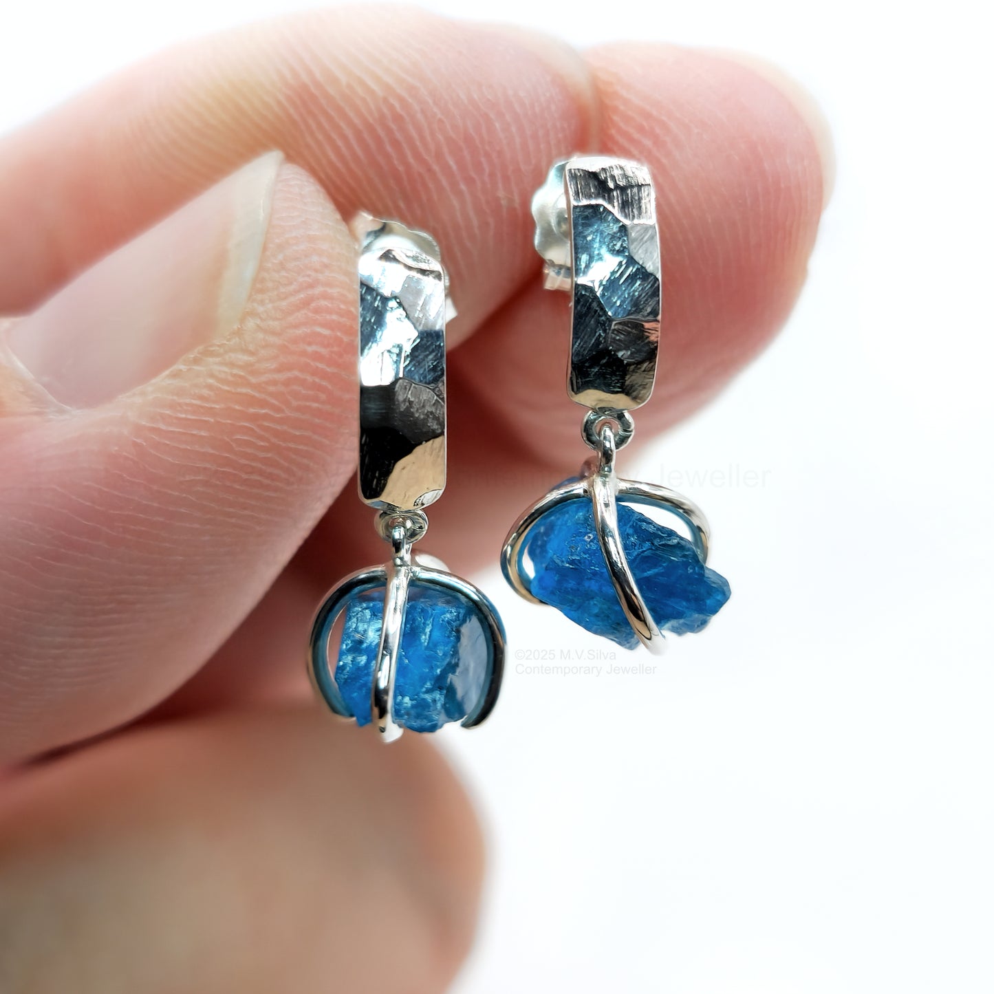 neon blue apatite and sterling silver dangle earrings