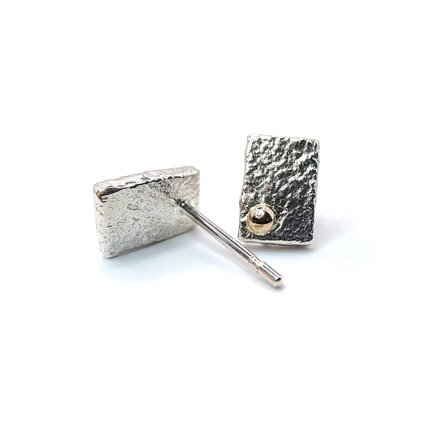 Reticulated Sterling Silver Rectangle Studs with 14K Yellow Gold Accents