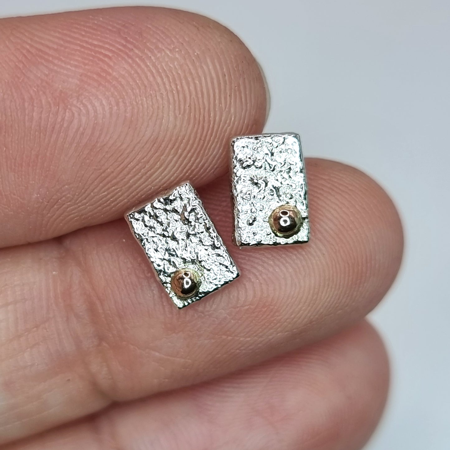 Reticulated sterling silver and gold rectangle studs