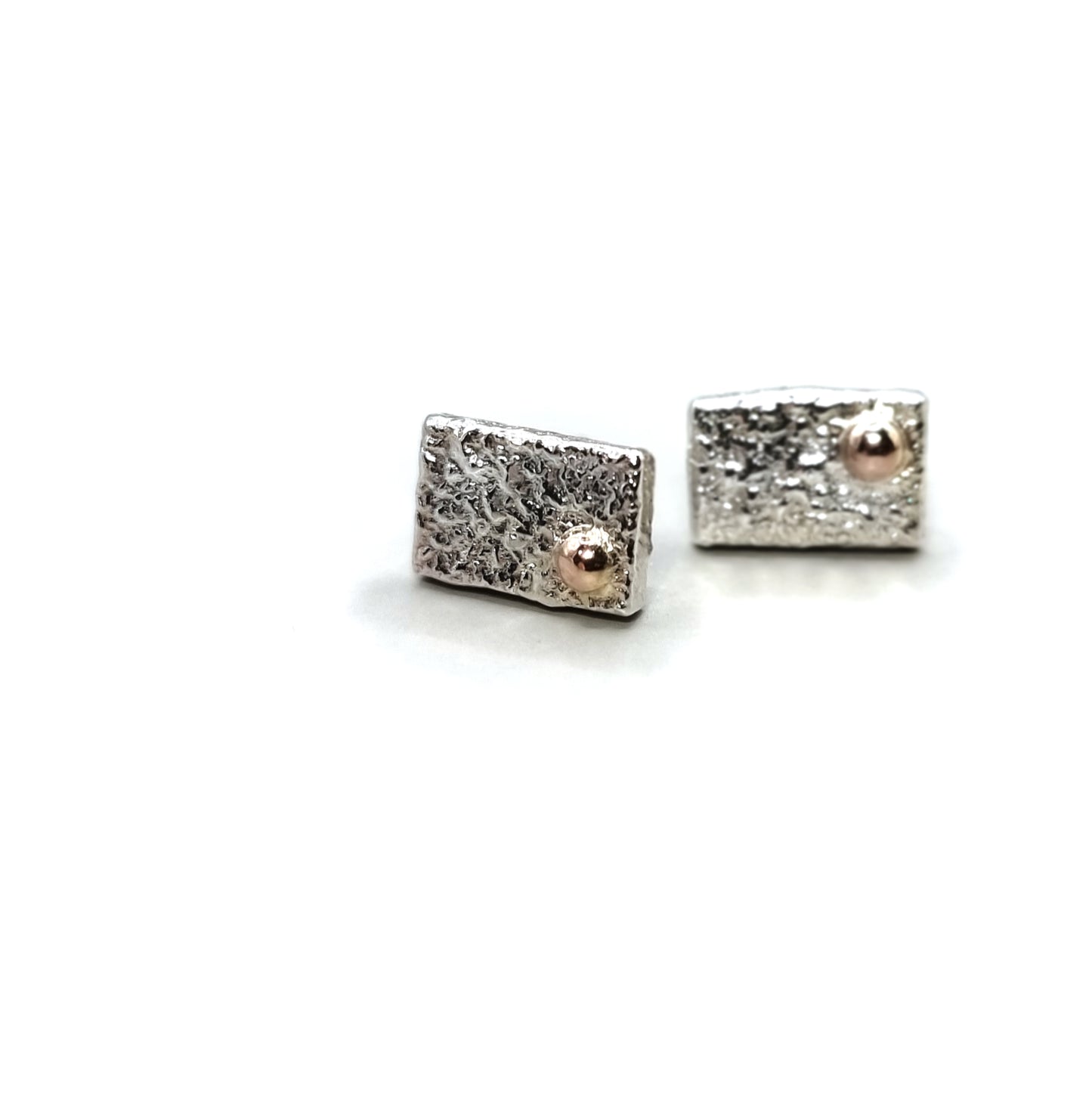 Reticulated Sterling Silver Rectangle Studs with 14K Yellow Gold Accents