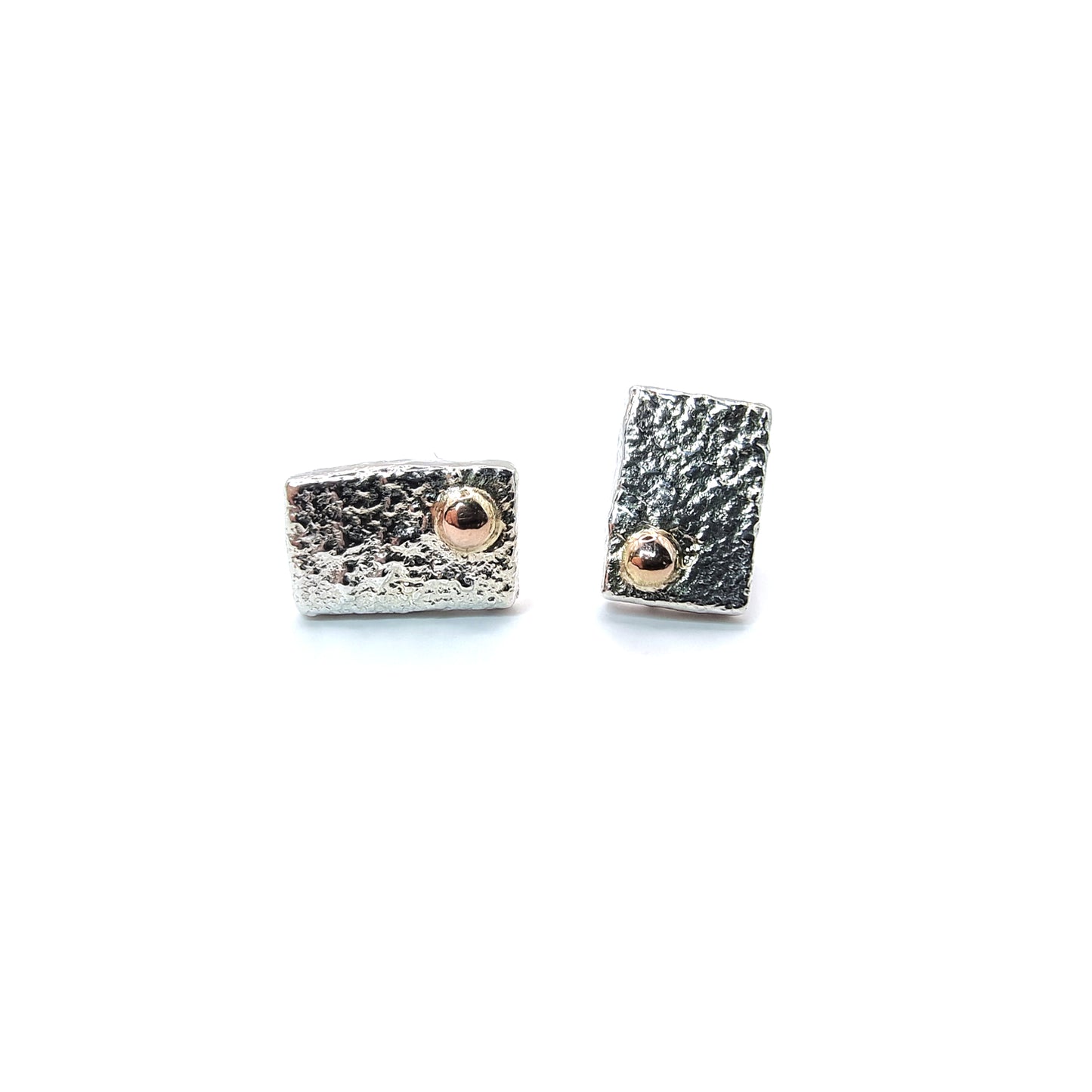 Reticulated Sterling Silver Rectangle Studs with 14K Yellow Gold Accents