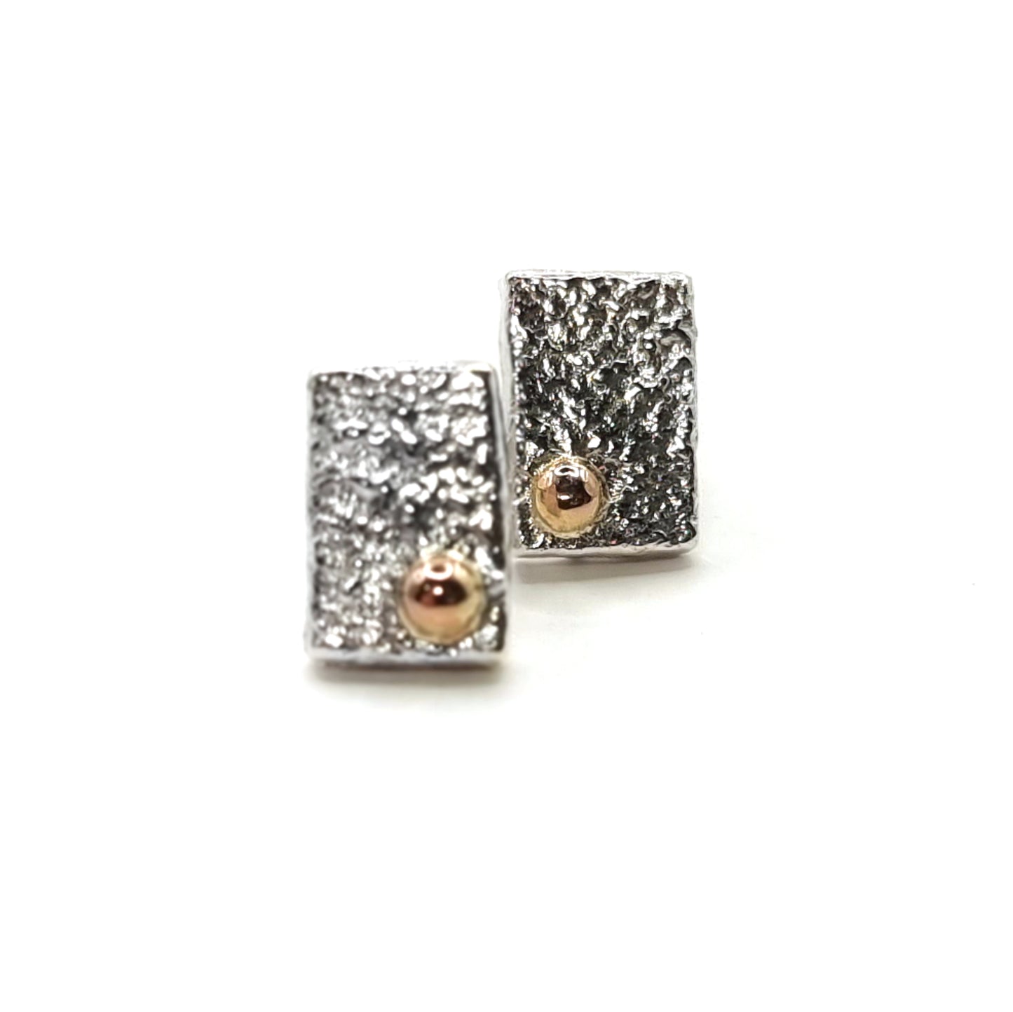 Reticulated Sterling Silver Rectangle Studs with 14K Yellow Gold Accents