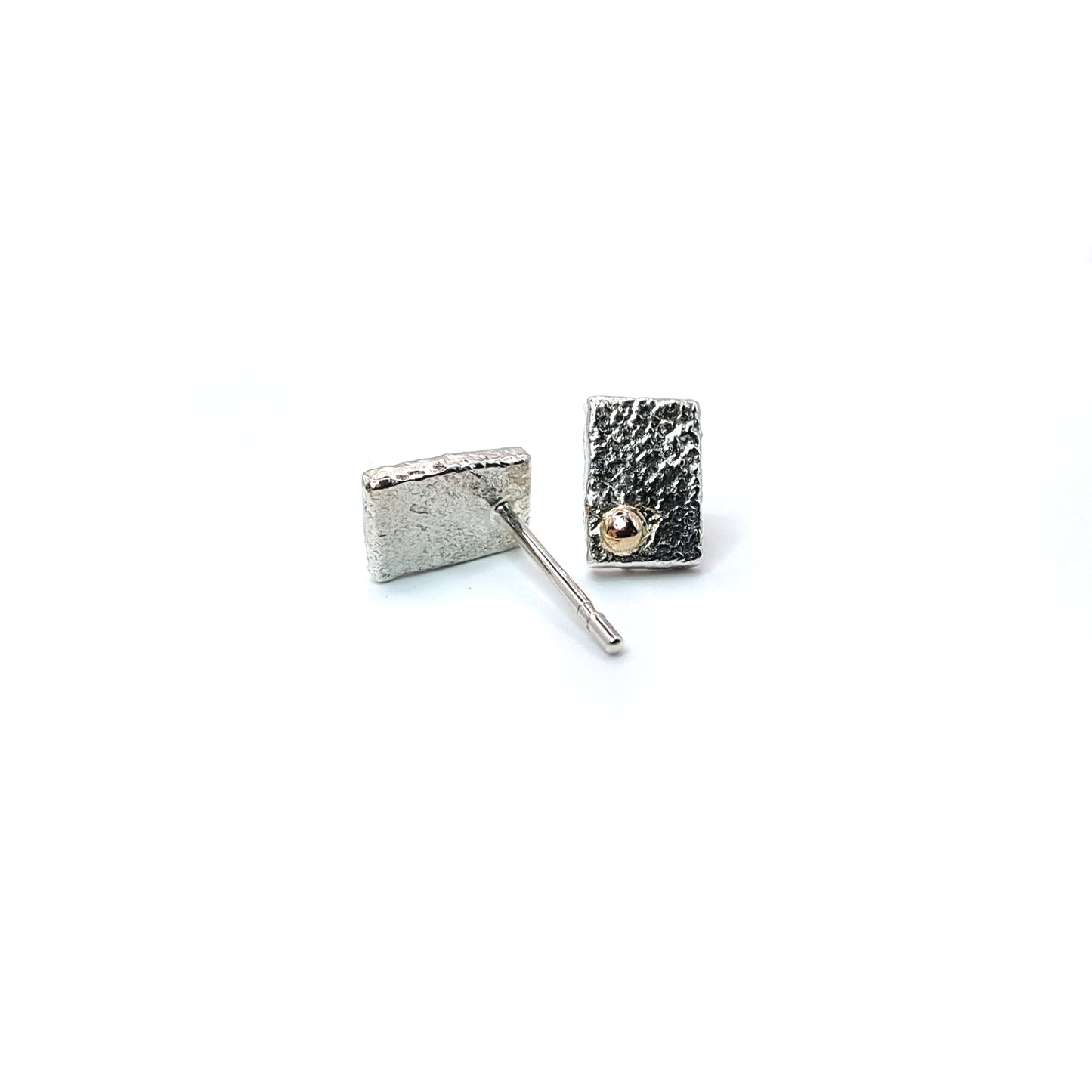 Reticulated sterling silver and gold rectangle studs