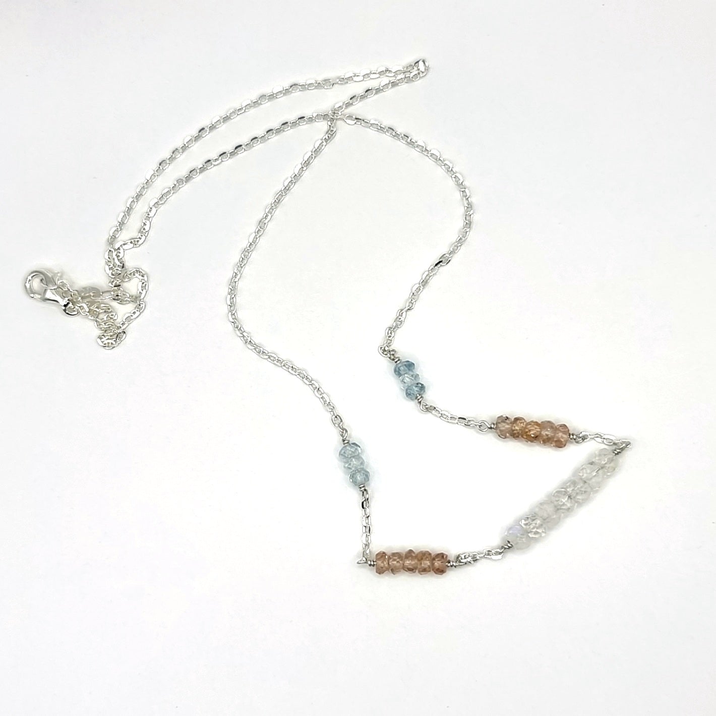 Moonstone, Zircon and Aquamarine Bead and Chain Necklace
