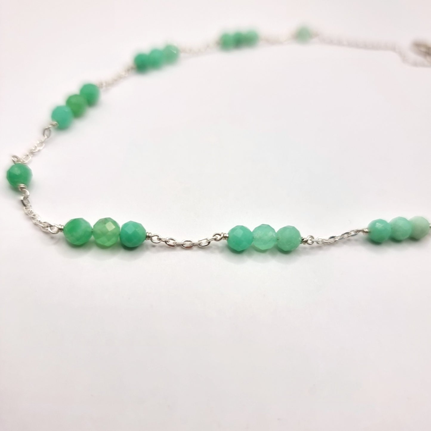 Chrysoprase and sterling silver chain necklace detail