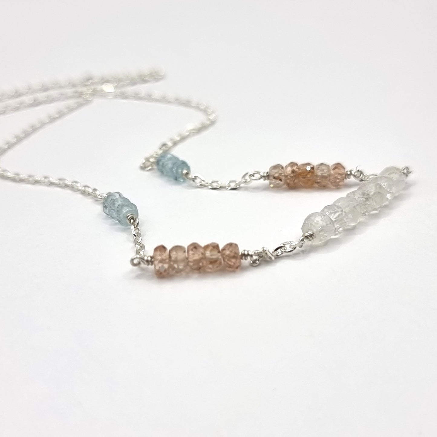 aquamarine, zircon and moonstone sterling silver chain necklace