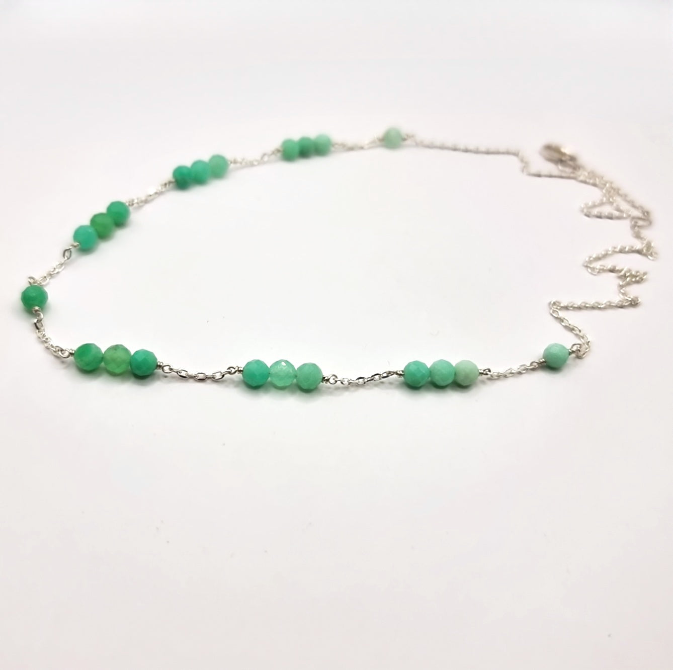 Blue-Green Chrysoprase Graduated Bead and Chain Necklace