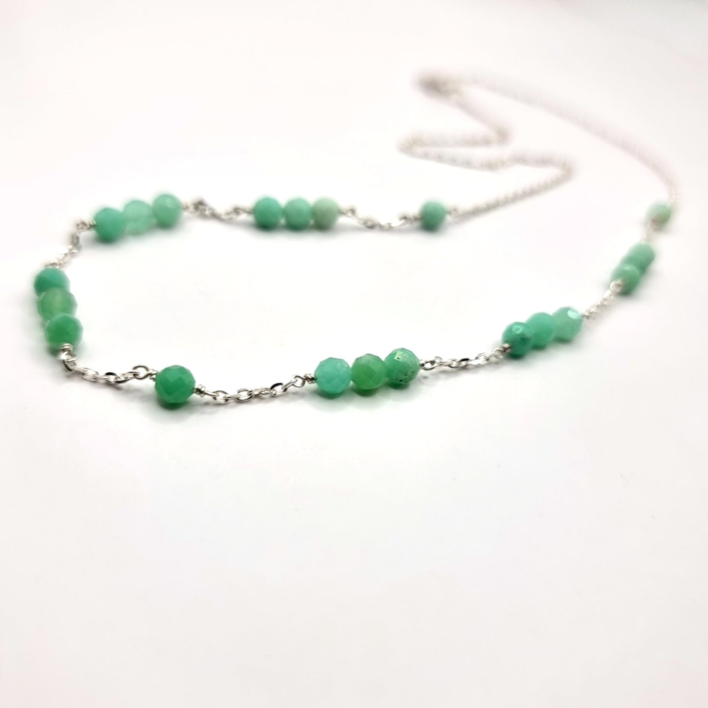 Chrysoprase and sterling silver chain necklace