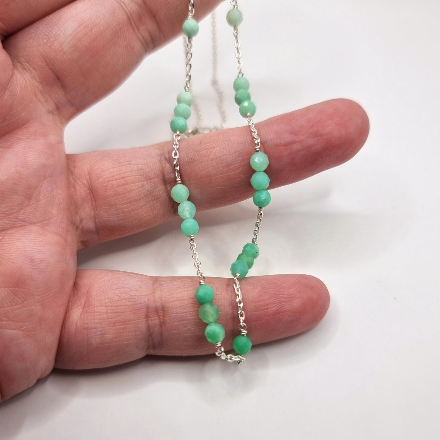 Chrysoprase and sterling silver chain necklace