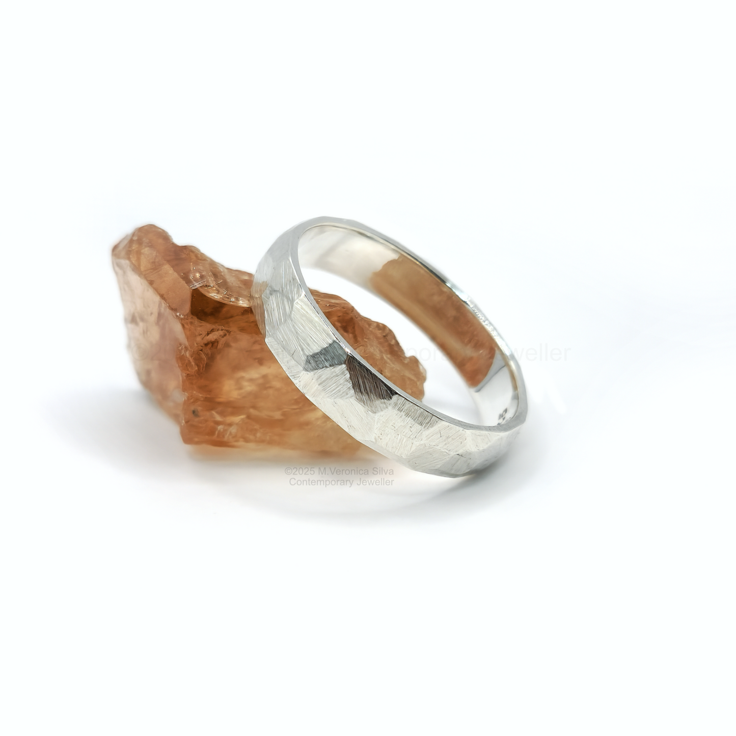 "Rock Face" Textured Facets Wedding Ring