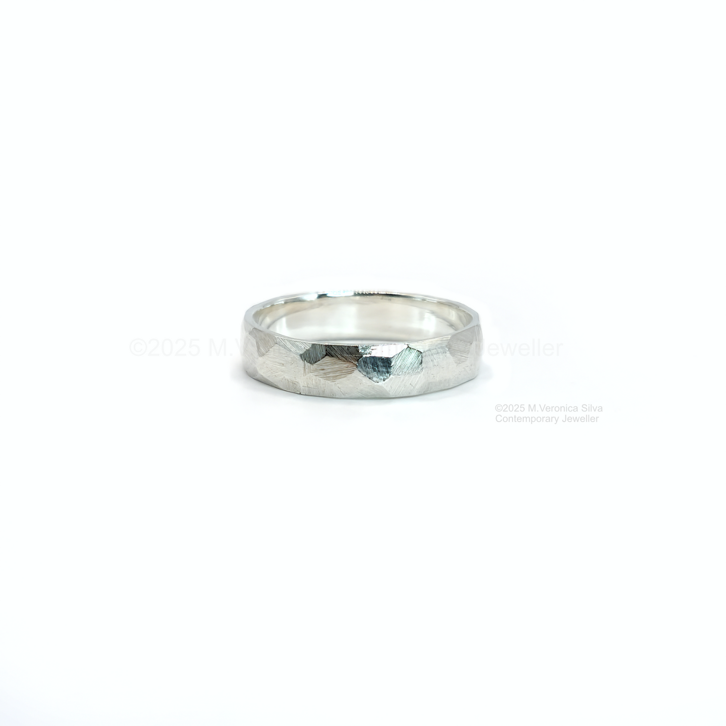 "Rock Face" Textured Facets Wedding Ring