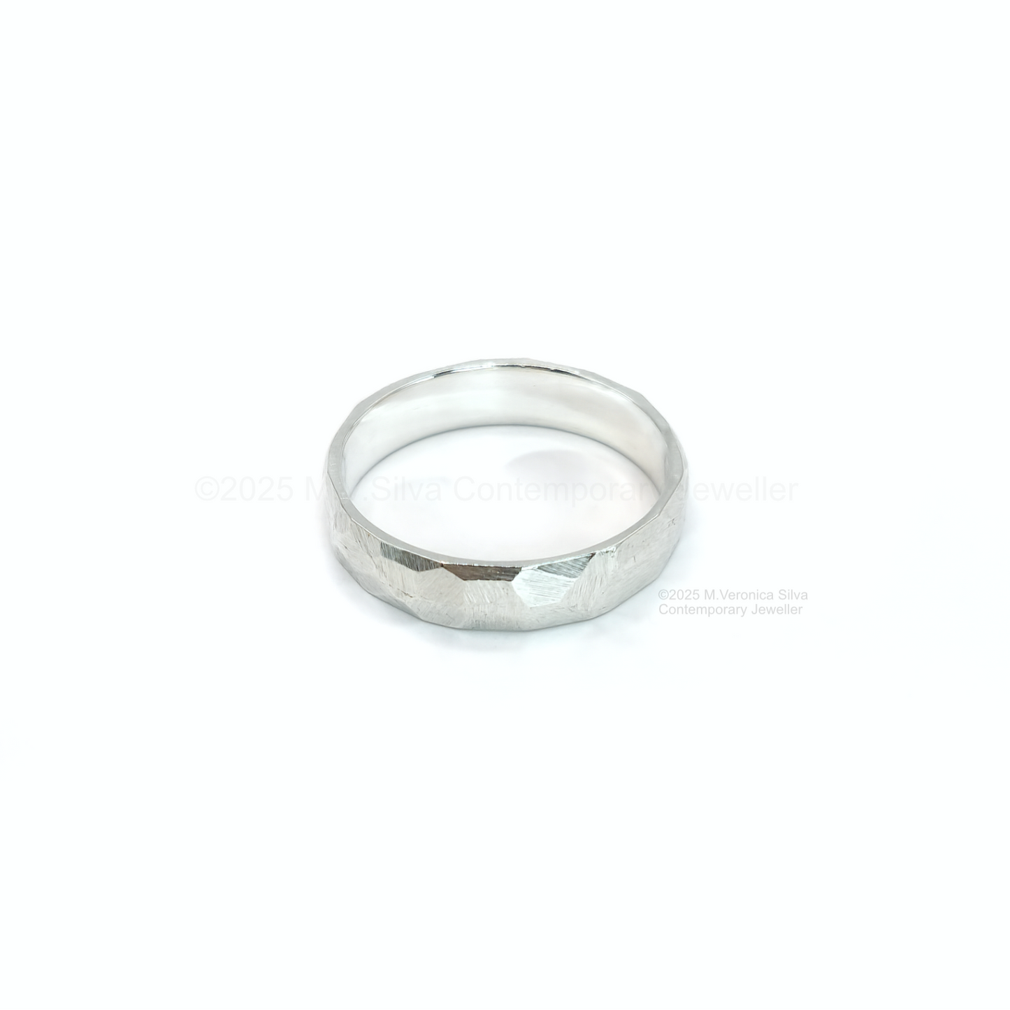 "Rock Face" Textured Facets Wedding Ring