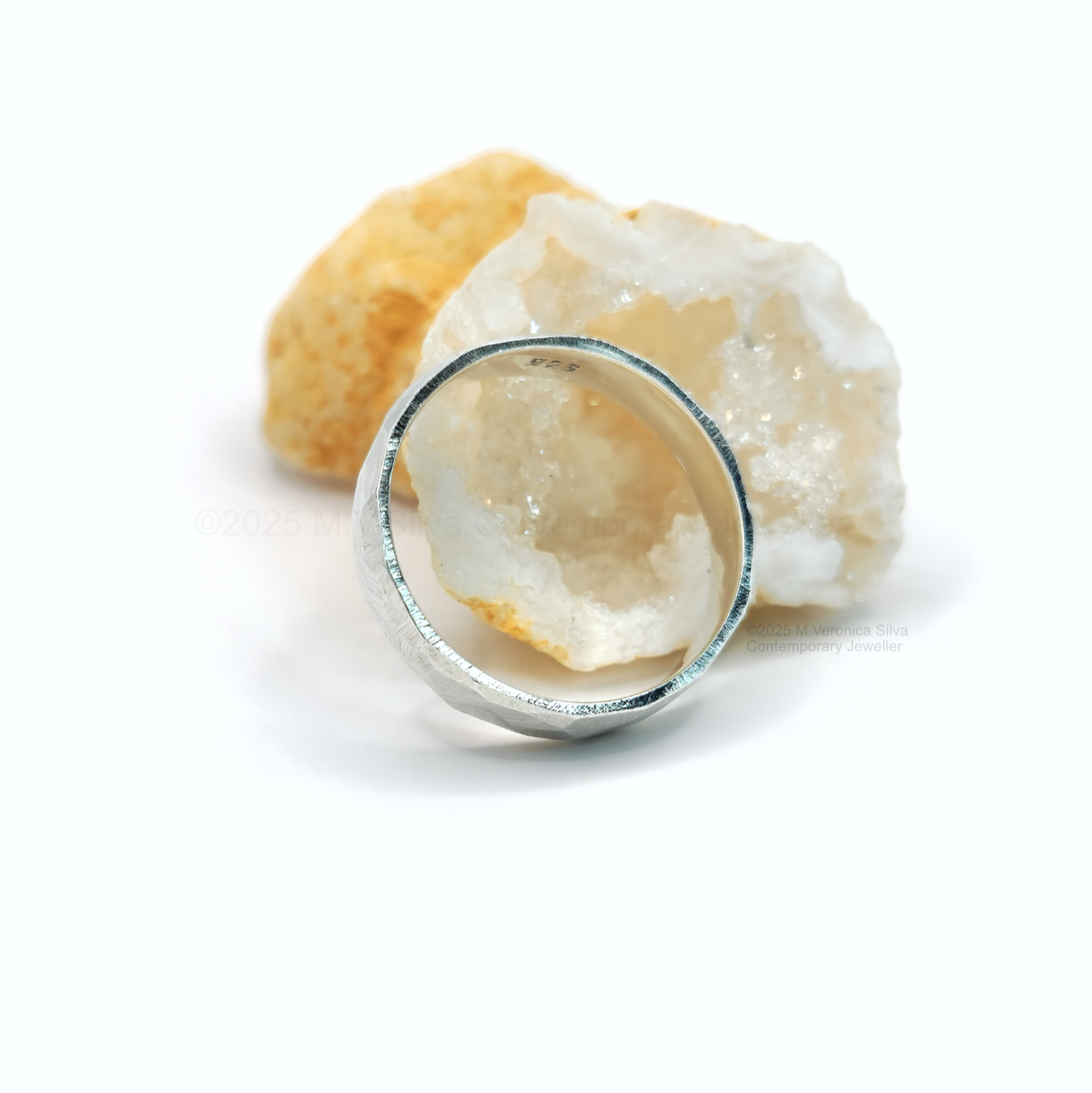 "Rock Face" Textured Facets Wedding Ring