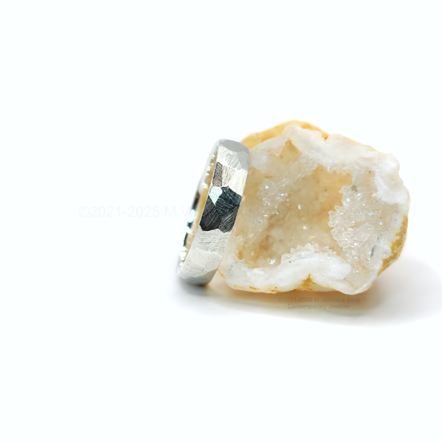 "Rock Face" Textured Facets Wedding Ring