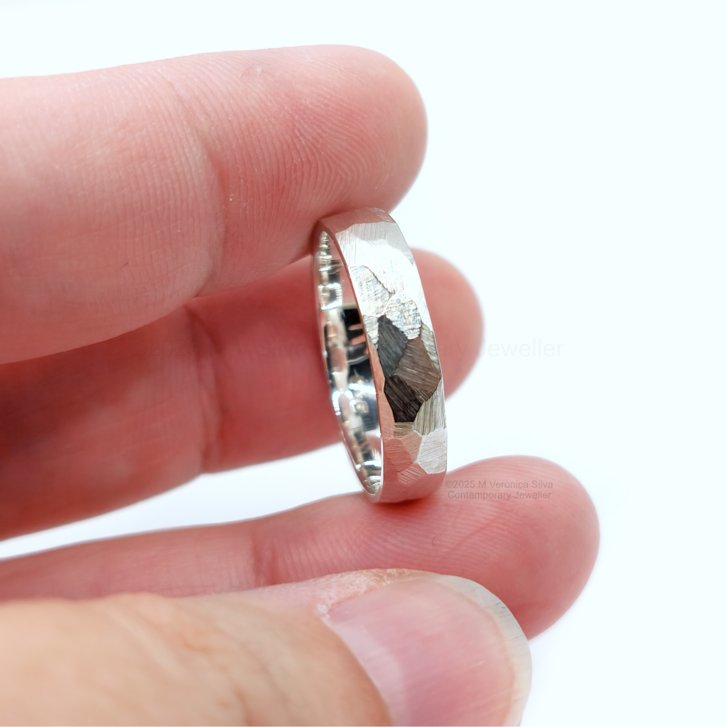 "Rock Face" Textured Facets Wedding Ring