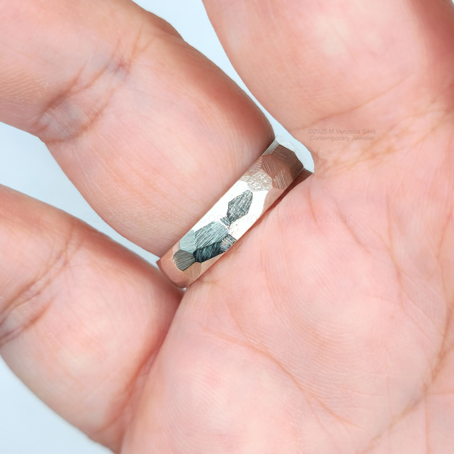 "Rock Face" Textured Facets Wedding Ring