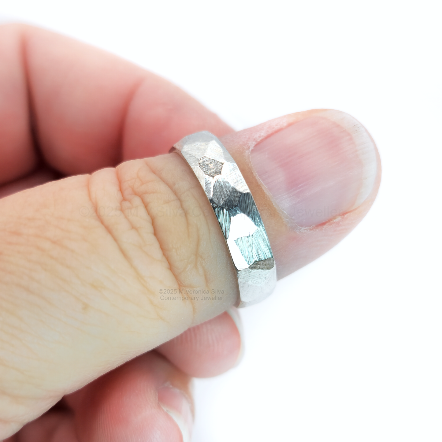 "Rock Face" Textured Facets Wedding Ring