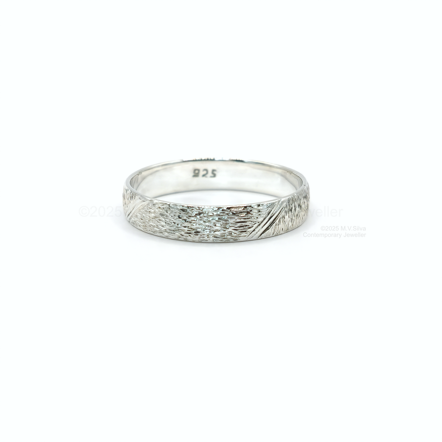 "Tree Lines" Hand Engraved Bark Textured Wedding Ring